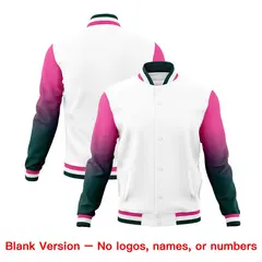 White Pink Midnight Green Gradient Raglan Varsity Letterman Jacket 7