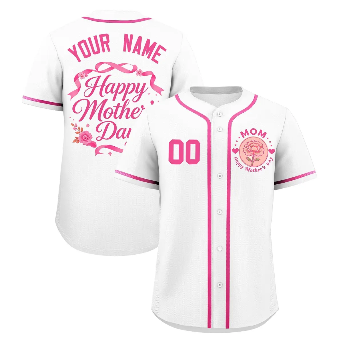 White Pink Mother's Day Baseball Jersey