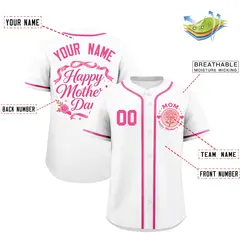 White Pink Mother's Day Baseball Jersey 2
