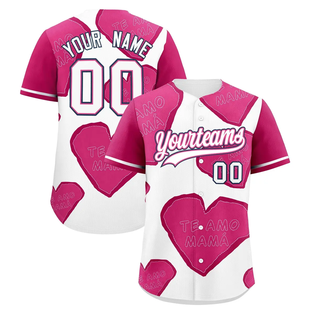White Pink Mother's Day Graffiti Quick Dry Baseball Jersey