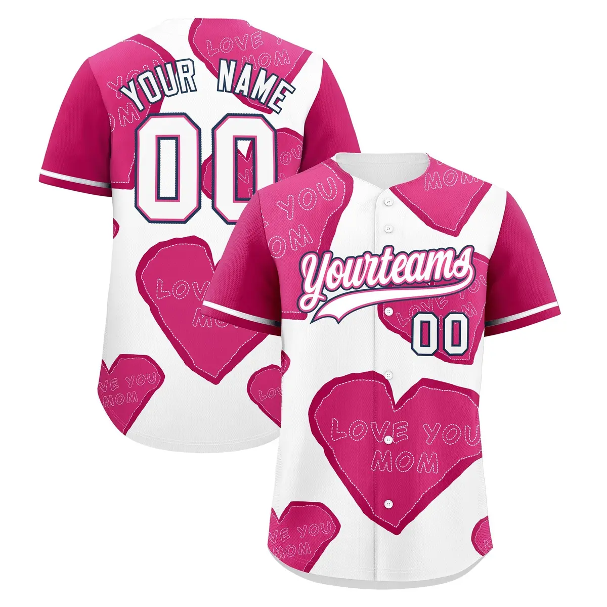 White Pink Mother's Day Graffiti Stretch Baseball Jersey
