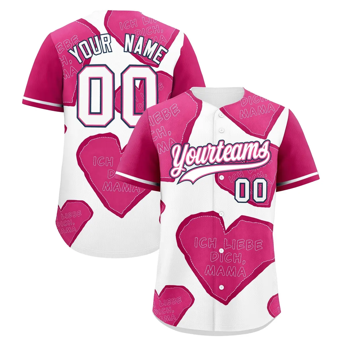 White Pink Mother's Day Graffiti Stretch Baseball Jersey