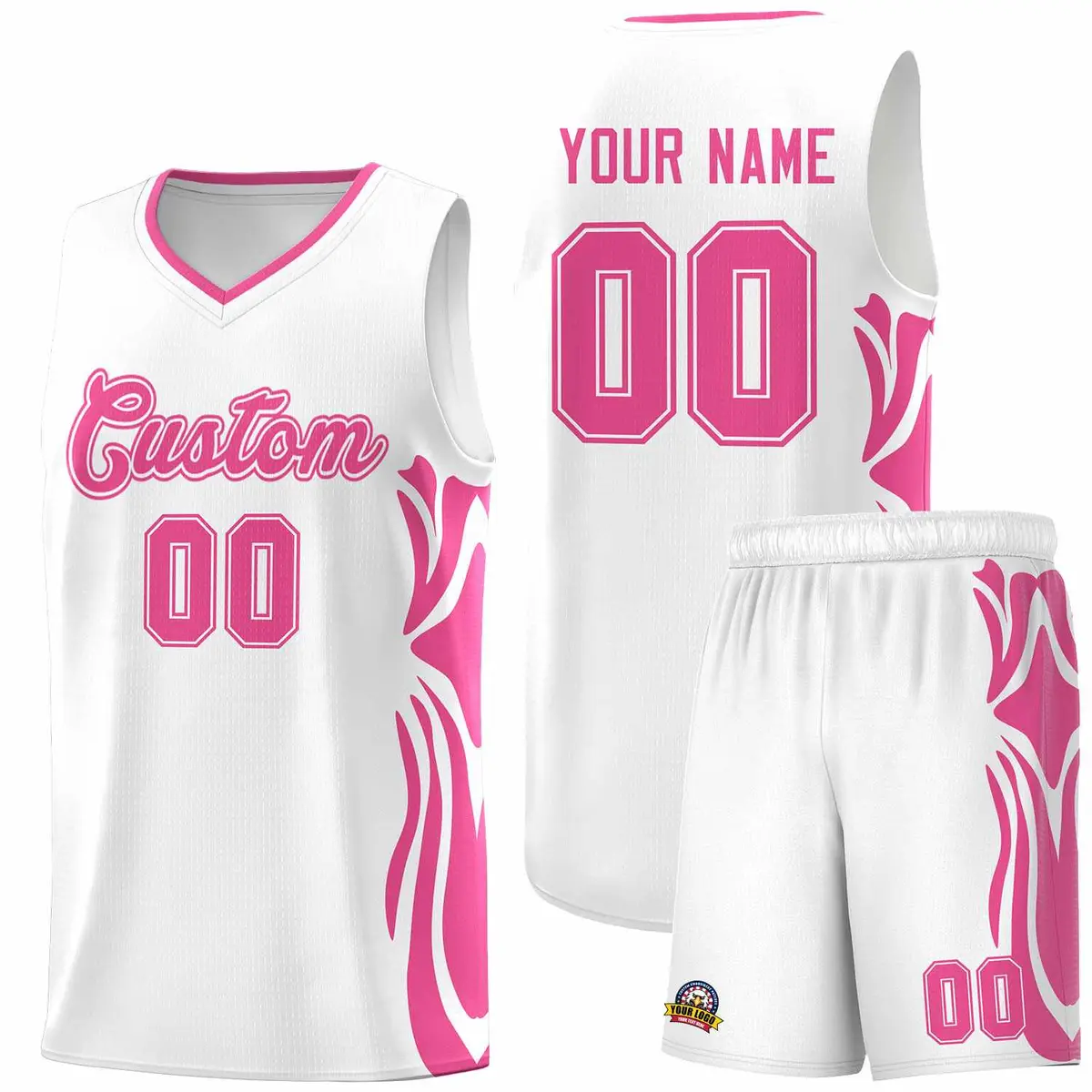 White Pink-Pink Graffiti Side Curve Basketball Jersey Sets