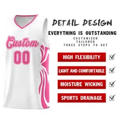 White Pink-Pink Graffiti Side Curve Basketball Jersey Sets 2
