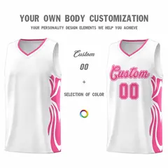 White Pink-Pink Graffiti Side Curve Basketball Jersey Sets 3
