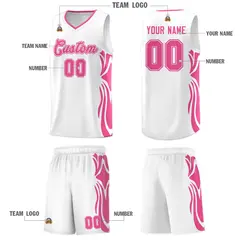 White Pink-Pink Graffiti Side Curve Basketball Jersey Sets 5