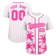 White Pink Pinstripe Coconut Tree Authentic Baseball Jersey