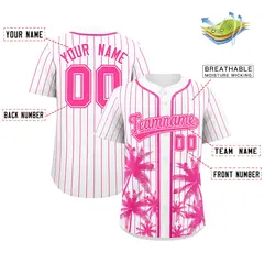 White Pink Pinstripe Coconut Tree Authentic Baseball Jersey 2