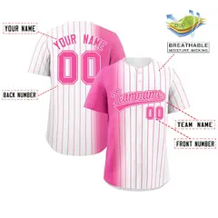 White Pink Pinstripe Gradient Baseball Jersey 2