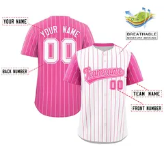 White Pink Pinstripe Raglan Sleeves Baseball Jersey 2