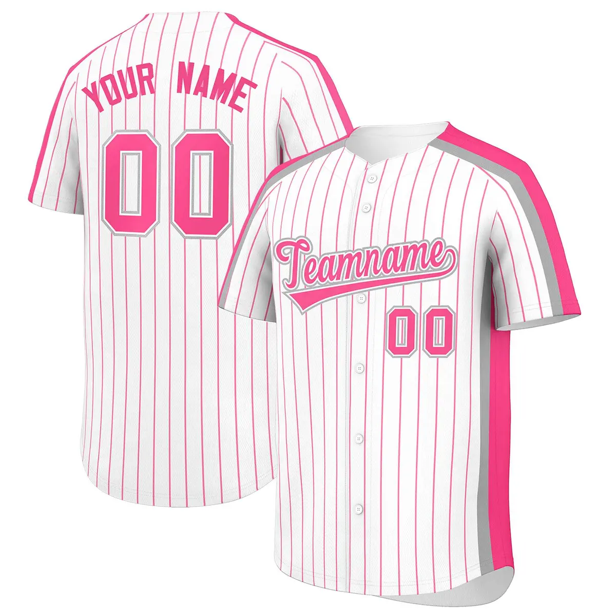 White Pink Pinstripe Two-tone Side Authentic Baseball Jersey