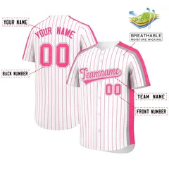 White Pink Pinstripe Two-tone Side Authentic Baseball Jersey 2