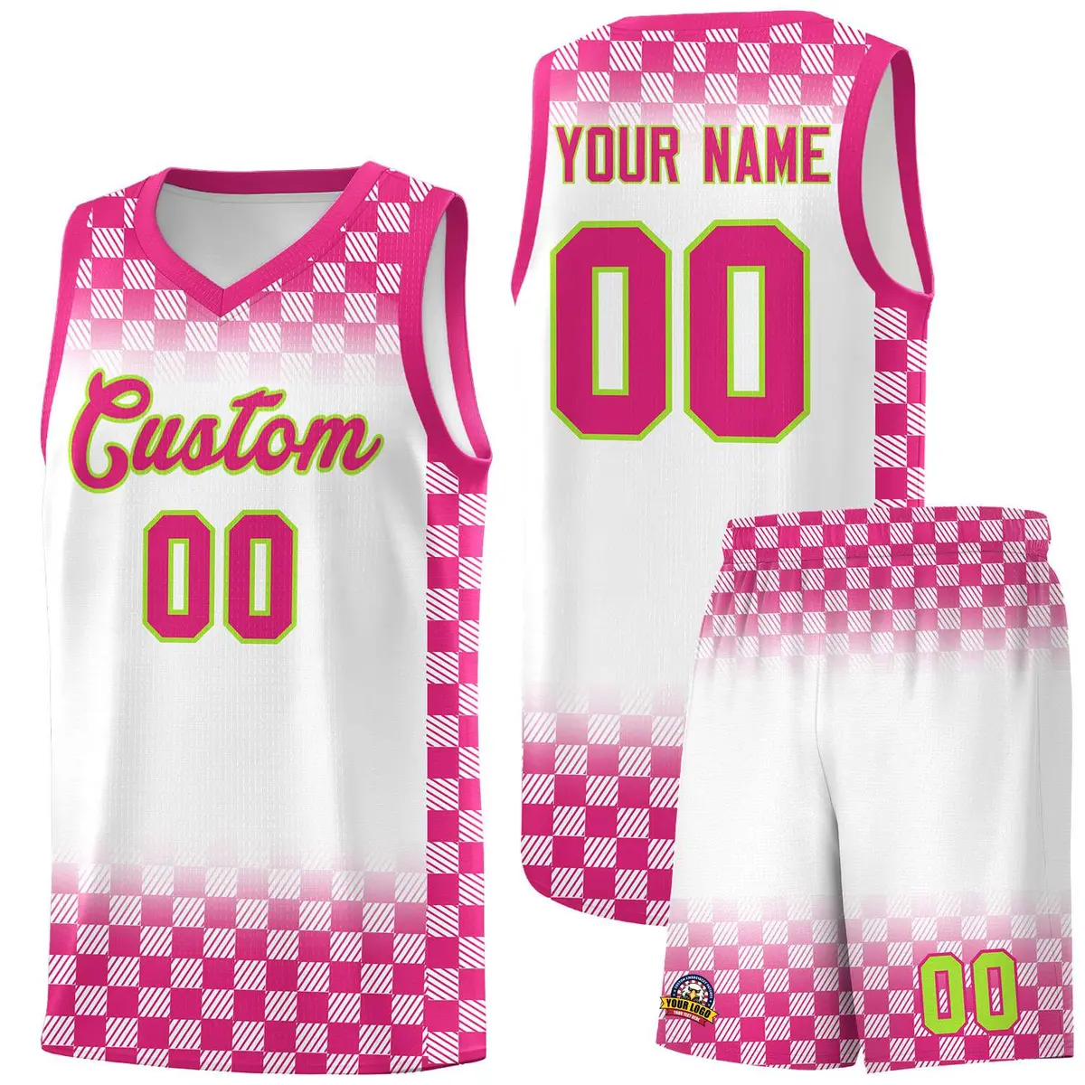 White Pink Plaid Basketball Jersey for Teams