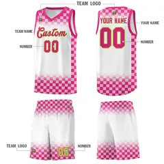 White Pink Plaid Basketball Jersey for Teams 5