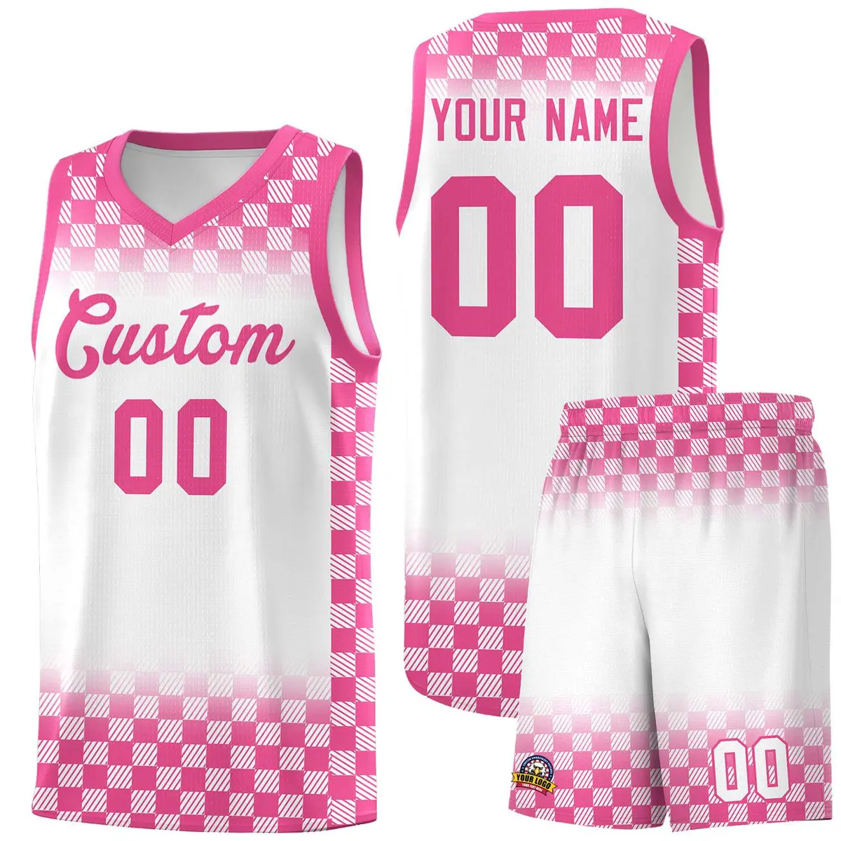 White Pink Plaid Basketball Jersey for Teams