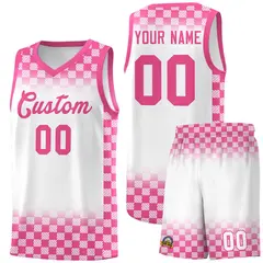 White Pink Plaid Basketball Jersey for Teams 1