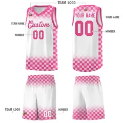White Pink Plaid Basketball Jersey for Teams 5