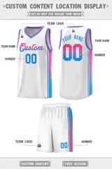 White Pink-Powder Blue Gradient Fashion Basketball Jersey 2