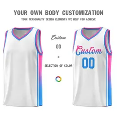 White Pink-Powder Blue Gradient Fashion Basketball Jersey 3