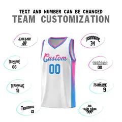 White Pink-Powder Blue Gradient Fashion Basketball Jersey 4