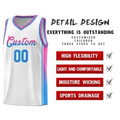 White Pink-Powder Blue Gradient Fashion Basketball Jersey 5
