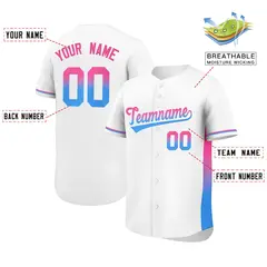 White Pink Powder Blue Gradient Side Baseball Jersey 2