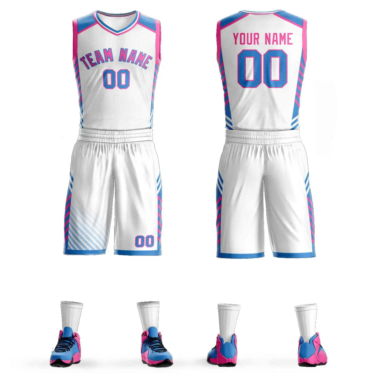 White Pink-Powder Blue Graffiti Bar Element Basketball Jersey