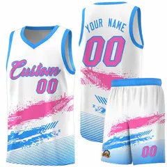 White Pink Powder Blue Graffiti Pattern Basketball Jersey 1