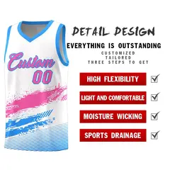 White Pink Powder Blue Graffiti Pattern Basketball Jersey 2