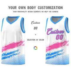 White Pink Powder Blue Graffiti Pattern Basketball Jersey 3