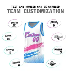 White Pink Powder Blue Graffiti Pattern Basketball Jersey 4