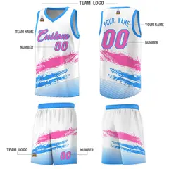 White Pink Powder Blue Graffiti Pattern Basketball Jersey 5