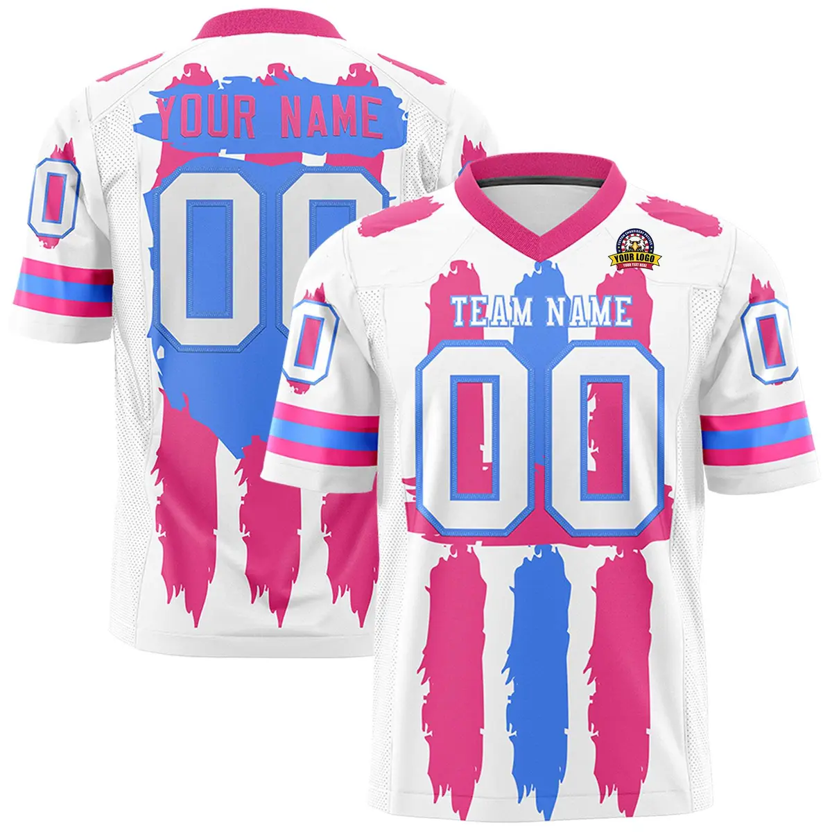 White Pink Powder Blue Graffiti Pattern Flag Football Jersey