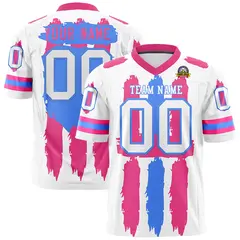 White Pink Powder Blue Graffiti Pattern Flag Football Jersey 1