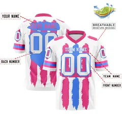 White Pink Powder Blue Graffiti Pattern Flag Football Jersey 2