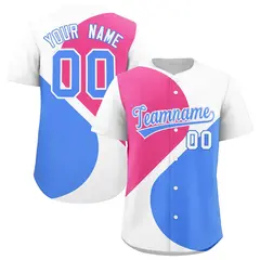 White Pink-Powder Blue Half Heart Color Block Baseball Jersey