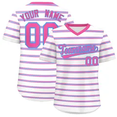 White Pink-Powder Blue Horizontal Stripe Pullover Baseball Jersey