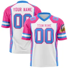 White Pink-Powder Blue Raglan Side Pattern Football Jersey 1