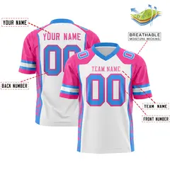 White Pink-Powder Blue Raglan Side Pattern Football Jersey 2