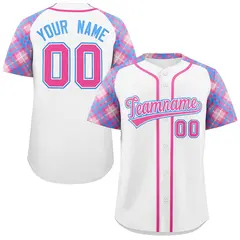 White Pink-Powder Blue Raglan Sleeves Baseball Jersey 1