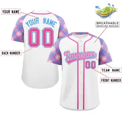 White Pink-Powder Blue Raglan Sleeves Baseball Jersey 2