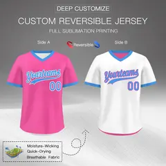 White Pink Powder Blue Reversible Pullover Baseball Jersey 2
