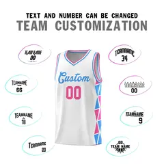 White Pink-Powder Blue Side Triangle Splicing Basketball Jersey 3