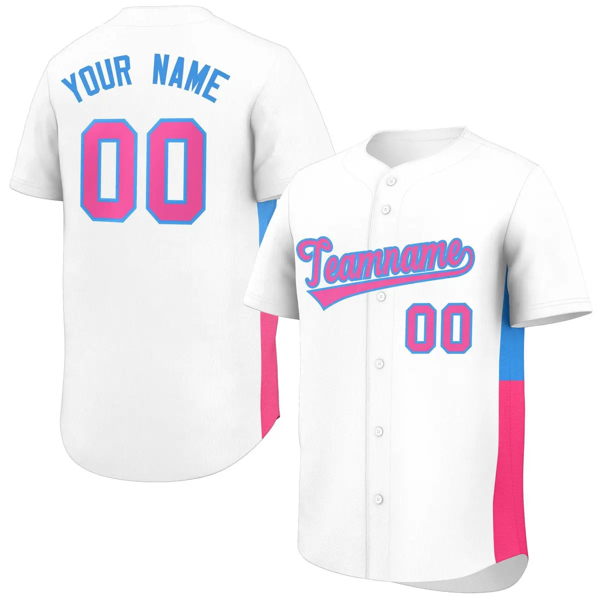 White Pink-Powder Blue Side Two-Tone Baseball Jersey