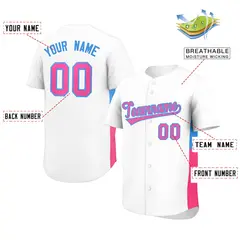White Pink-Powder Blue Side Two-Tone Baseball Jersey 2