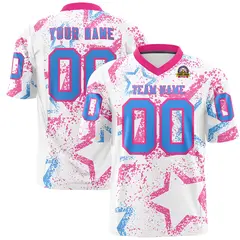 White Pink-Powder Blue Star Graffiti Football Jersey 1
