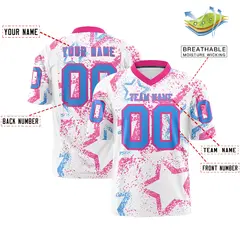 White Pink-Powder Blue Star Graffiti Football Jersey 2