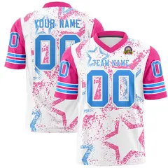 White Pink-Powder Blue Star Pattern Football Jersey