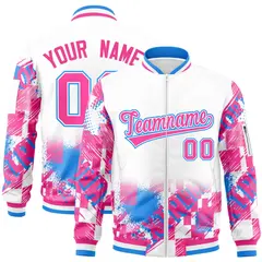 White Pink-Powder Blue Street Graffiti Varsity Letterman Jacket