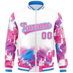 White Pink-Powder Blue Street Graffiti Varsity Letterman Jacket 3